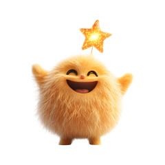 Fluffy 3D Cartoon Character with Proud Smile Isolated on Transparent Background