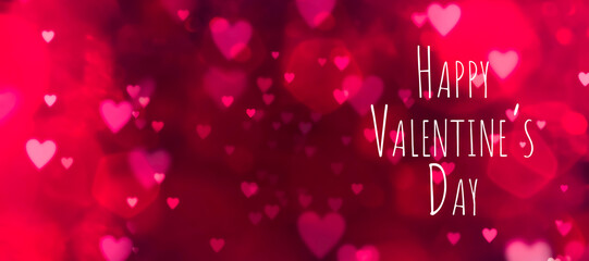 Valentines day background banner and greeting card  - abstract panorama background with red hearts  and text  Happy Valentine's Day - concept love	
