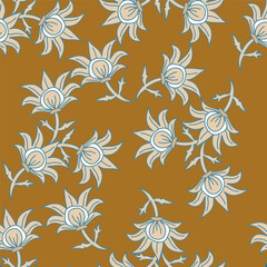 Vector tropical floral seamless pattern. Elegant background with exotic flower, leaves, jungle plants, hand drawn elements. Abstract botanical ornament