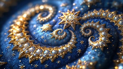 Fototapeta premium Golden spirals, stars, night sky, cosmic texture, design