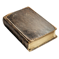 Obraz premium Vintage leather bound book resting on a smooth white surface evokes a sense of history and timelessness, old book with a leather cover on a white surface, Transparent background