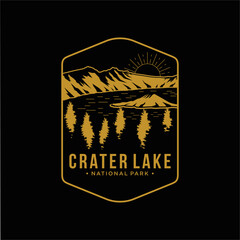 Line art Crater Lake National Park patch logo illustration