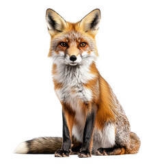 Fototapeta premium Fox with vibrant fur and attentive expression isolated on white background, Fox isolated white background