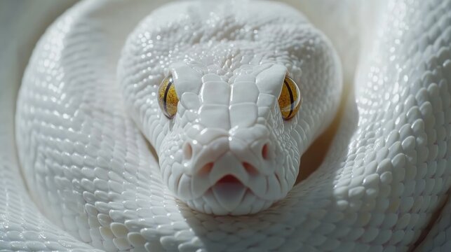 Albino python coiled, close-up studio shot, reptile, nature, wildlife
