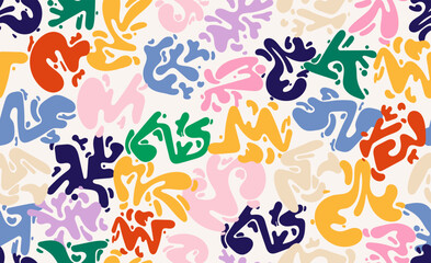 Abstract seamless pattern colorful doodle shape. Creative minimalist style art background, modern design with basic shapes. Template vector color wallpaper print backdrop, seamless pattern, fabric.