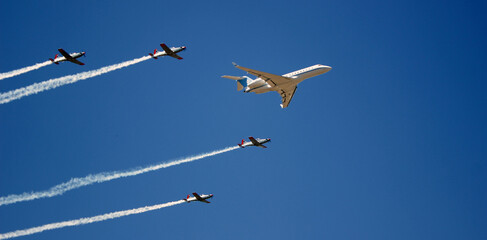 OK-1 Botswana government Bombardier Global Express jet in formation with BDF aircraft