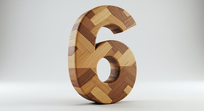 Wooden Number Six Herringbone Pattern Design