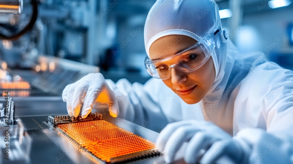 Aufkleber Scientist assembling microchip in modern laboratory