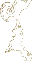  line art gold design featuring a stylized floral pattern. The intricate swirls and flowing curves showcase a sense of elegance and precision, ideal for artistic, decorative, or design-oriented uses. 