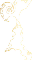  line art gold design featuring a stylized floral pattern. The intricate swirls and flowing curves showcase a sense of elegance and precision, ideal for artistic, decorative, or design-oriented uses.