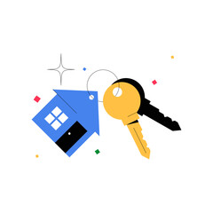 Key With House Icon In Flat Vector Illustration Symbolizing Homeownership, Property Purchase, And Real Estate Investment, Isolated On White Background