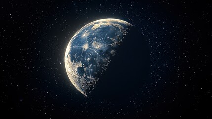 Fototapeta premium Illuminated Crescent Earth, Space, Network, Digital, Background, Science, Technology, Futuristic, Concept Art