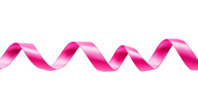 A pink ribbon in a zigzag pattern isolated on transparent background