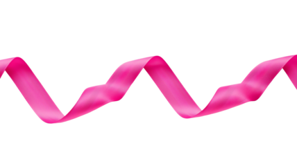 Pink ribbon in a zigzag pattern isolated on transparent background