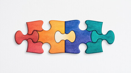 Obraz premium Colorful puzzle pieces arranged in creative pattern on white background