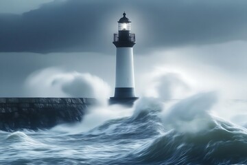 Obraz premium Lighthouse in stormy sea