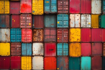 Vibrant Stack of Multicolored Shipping Containers