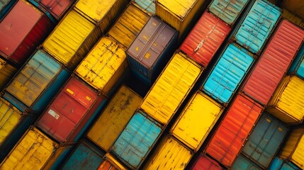 Fototapeta premium Colorful shipping containers forming a mosaic of global trade at a large port
