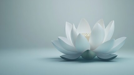 Fototapeta premium A serene lotus flower, perfectly symmetrical and floating appearance, isolated on a bright white background,