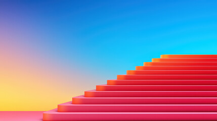 Fototapeta premium Vibrant gradient background with pink stairs leading upward, creating depth