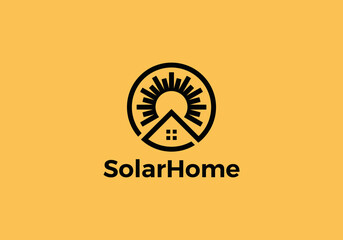 sun with home logo. solar energy and house design graphic	
