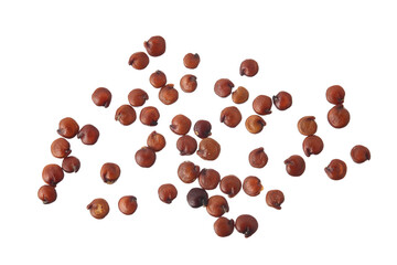 red quinoa seeds isolated on white background. Top view. Flat lay
