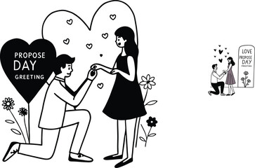 Romantic Propose Day Illustrations – Black and White Love Concept Art