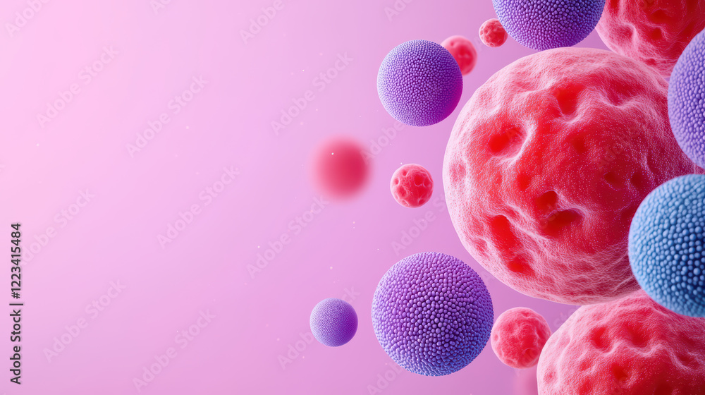 Poster conceptual image of colorful cells interacting in scientific environment