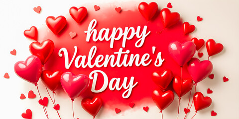 Happy Valentines Day banner. Valentines Day greeting card love best template. Hand drawn text lettering Valentines Day red pink hearts shape popular vector illustration isolated on white background