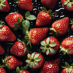 Fresh Strawberries with Water Droplets on a Dark Background – A Stunning 4K Macro Photograph Capturing the Juicy Texture and Natural Beauty of Ripe Berries in High Detail