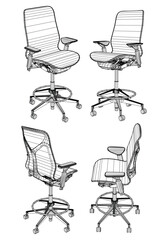 Set office chair isolated line art. Vector illustration interior furniture on white background. Office chair line art for coloring book.