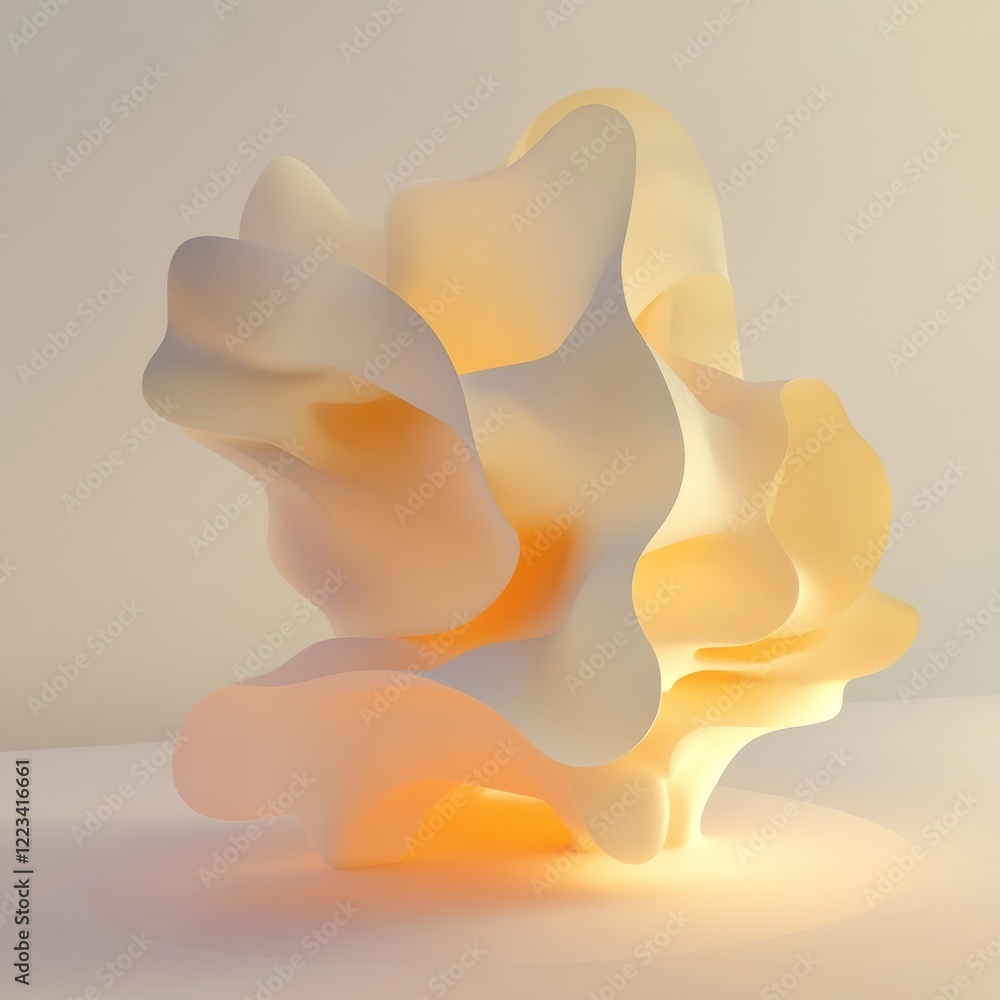 Aufkleber unique abstract light sculpture showcasing intricate shapes and warm glow in a minimalist setting. g