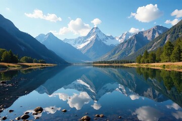reflection of distant mountains in a lake's surface, mountain reflection, wetland