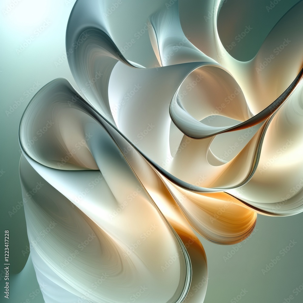 Poster dynamic abstract sculpture conveying movement and fluidity in soft pastel colors. generative ai