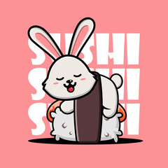 Cute rabbit Sleeping on Sushi vector illustration
