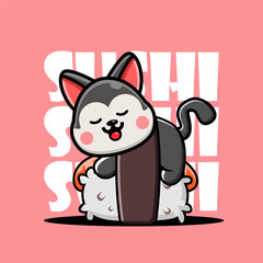 Cute husky Sleeping on Sushi vector illustration
