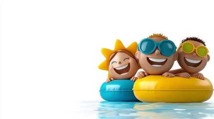 Joyful Cartoon Children Enjoying a Sunny Day at the Pool, Summer Fun and Happy Memories