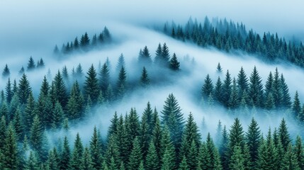 Fototapeta premium Misty mountain forest, sunrise, nature, calm