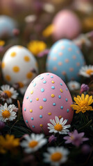 Fototapeta premium A Joyful Easter Egg Hunt In A Lush Garden, Capturing The Spirit Of Spring For Smartphone Wallpaper
