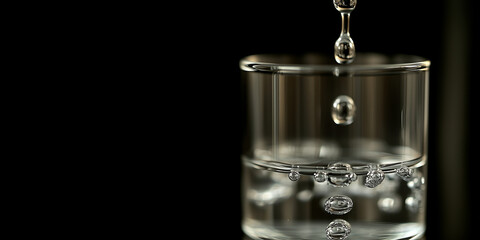  Water droplets falling into a glass container.