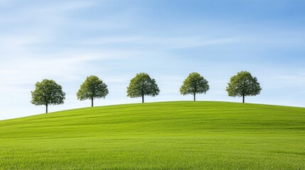 Lush green meadow filled with blooming wildflowers and dandelions under a clear blue sky, creating a tranquil spring atmosphere.