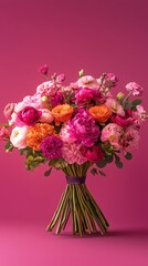 beautiful bouquet of pink flowers isolated on pink background