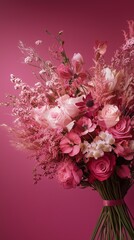 beautiful bouquet of pink flowers isolated on pink background