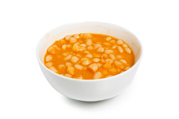 bean soup in white bowl isolated