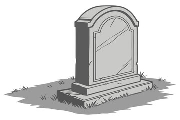 Fototapeta premium Blank tombstone, gray granite headstone, arched top, cemetery monument, weathered stone texture, isolated on white background, memorial marker, graveyard sculpture, solemn atmosphere, realistic render