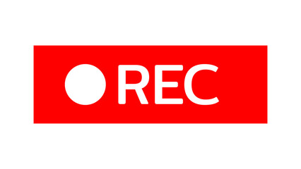 Recording icon sign, red panel, rec. isolate transparent background