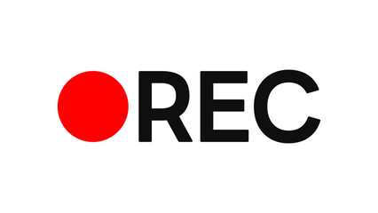 Recording icon sign, red panel, rec. isolate transparent background
