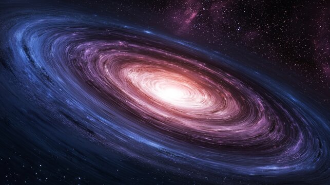 Vibrant Spiral Galaxy Depicted with Luminous Pink and White Core, Swirling Arms of Blue and Purple, and an Expansive Starry Background Enhancing Depth and Cosmic Mystery Wallpaper