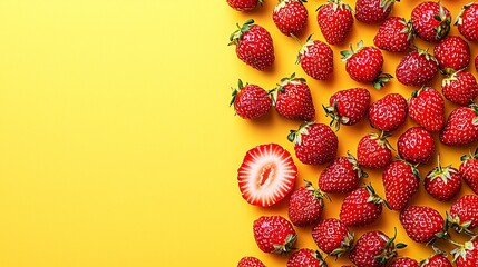 Fresh strawberries on yellow background. Food photography for recipe blogs
