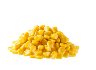 Fototapeta premium Boiled corn kernels pile isolated on white background.